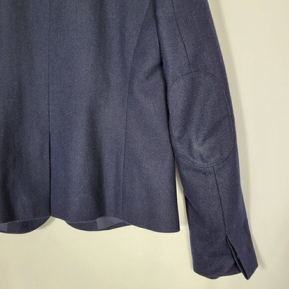 Loft Women's Navy 53% Wool Blend Elbow Patches Academia Style Blazer Size 6 - Picture 9 of 13